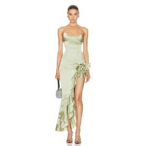 Alessandra Rich Ruffle Gown in Olive Green